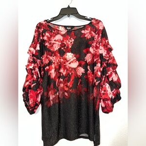 Investments Red and Black Floral Blouse